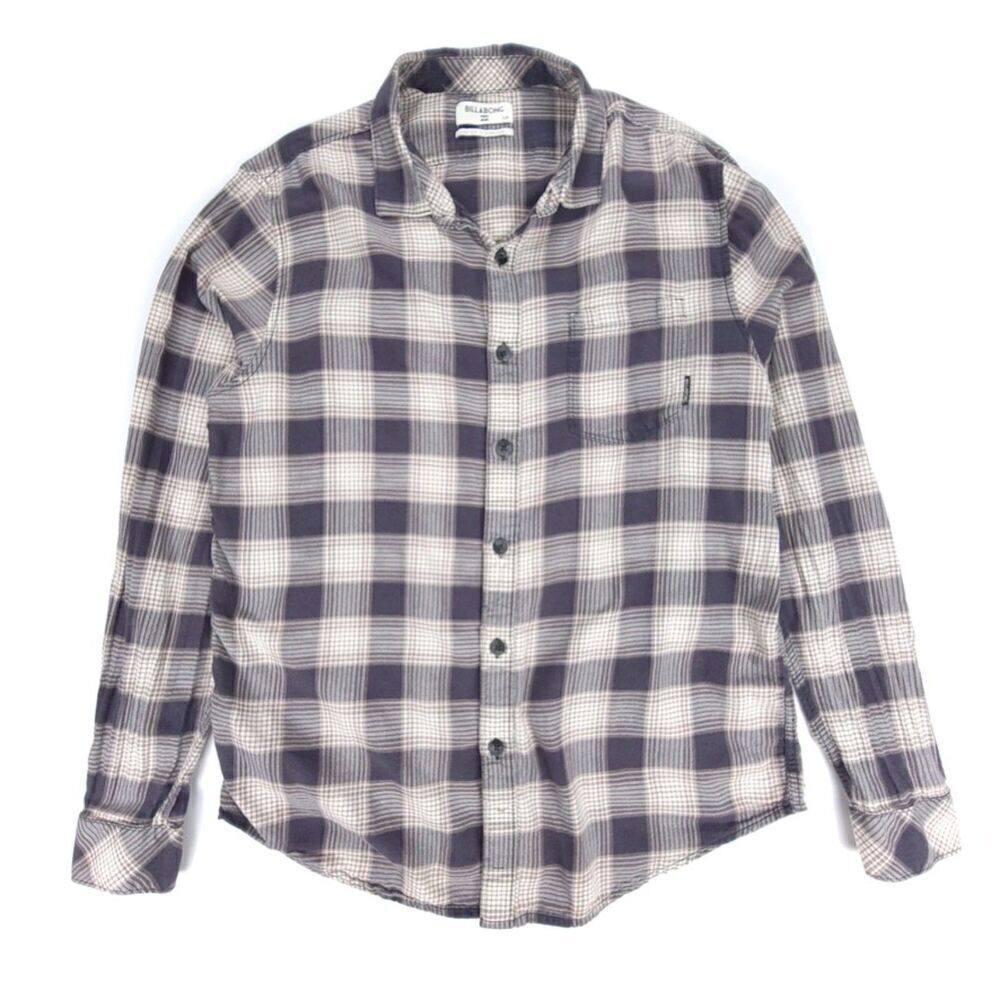 BILLABONG Core Fit Flannel Long Sleeve Button Down Shirt Gray Plaid Mens Large